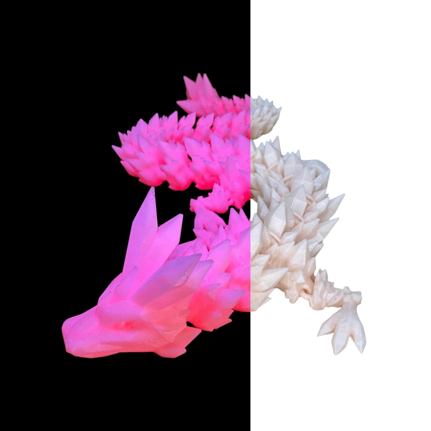 Durable Crystal Flexi-Dragon – Articulated Toy That Floats – 3D Printed in Rainbow – Small to MEGA Sizes