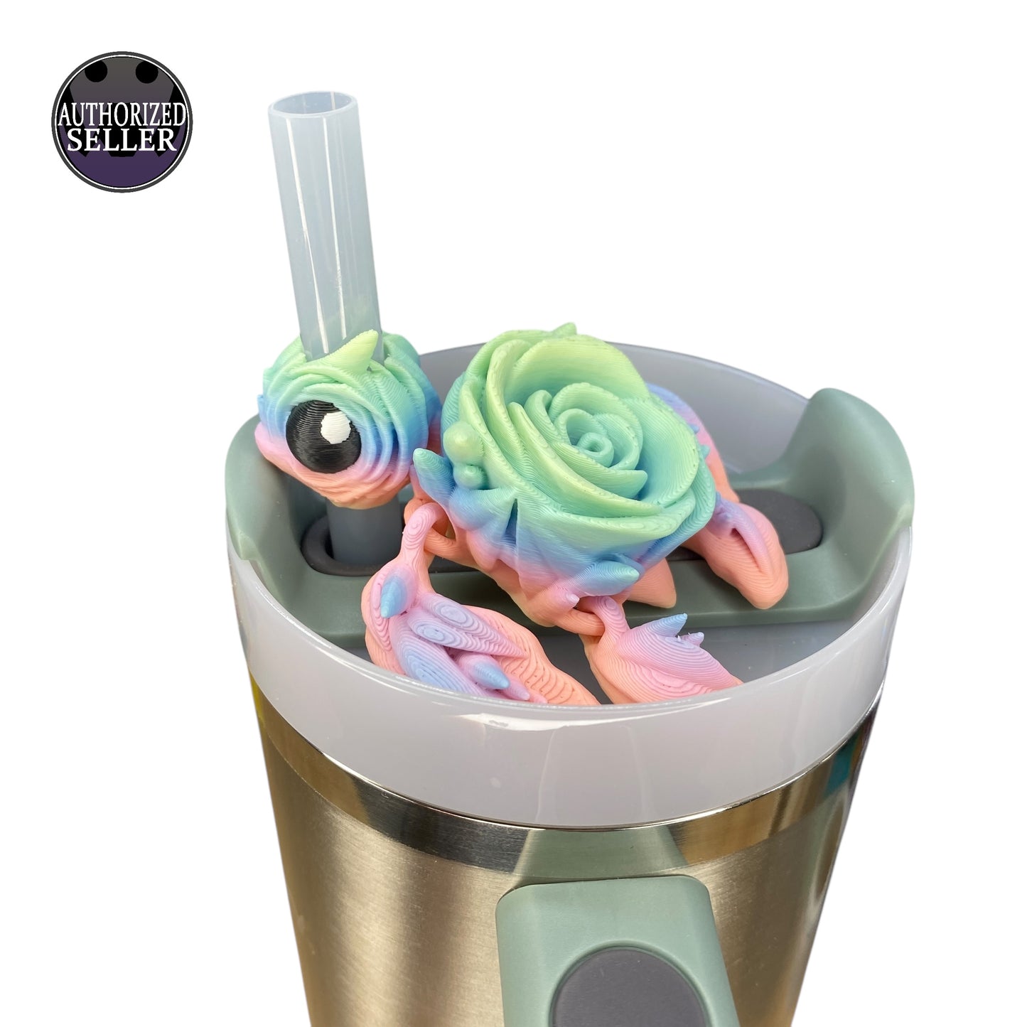 Rainbow Turtle Straw Buddy – Cute Straw Topper for Tumblers & Stanley Cups