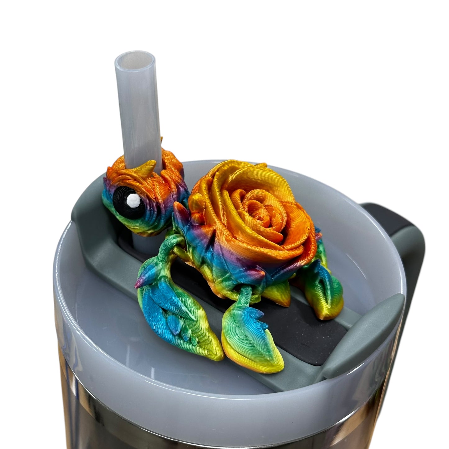 Rainbow Turtle Straw Buddy – Cute Straw Topper for Tumblers & Stanley Cups