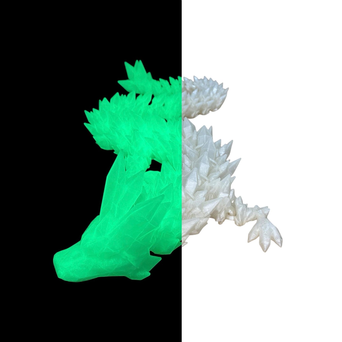 Durable Crystal Flexi-Dragon – Articulated Toy That Floats – 3D Printed in Rainbow – Small to MEGA Sizes