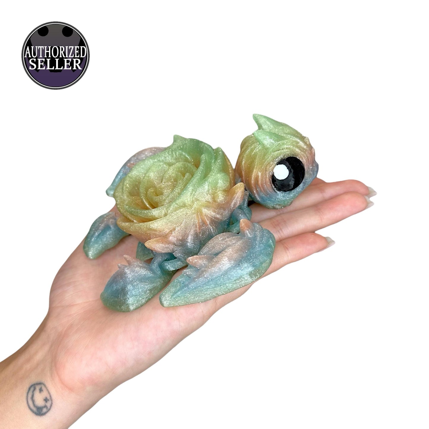 Rainbow Rose Turtle – Articulated 3D Figurine | Small to Mega – Pastel, Silky, Glitter