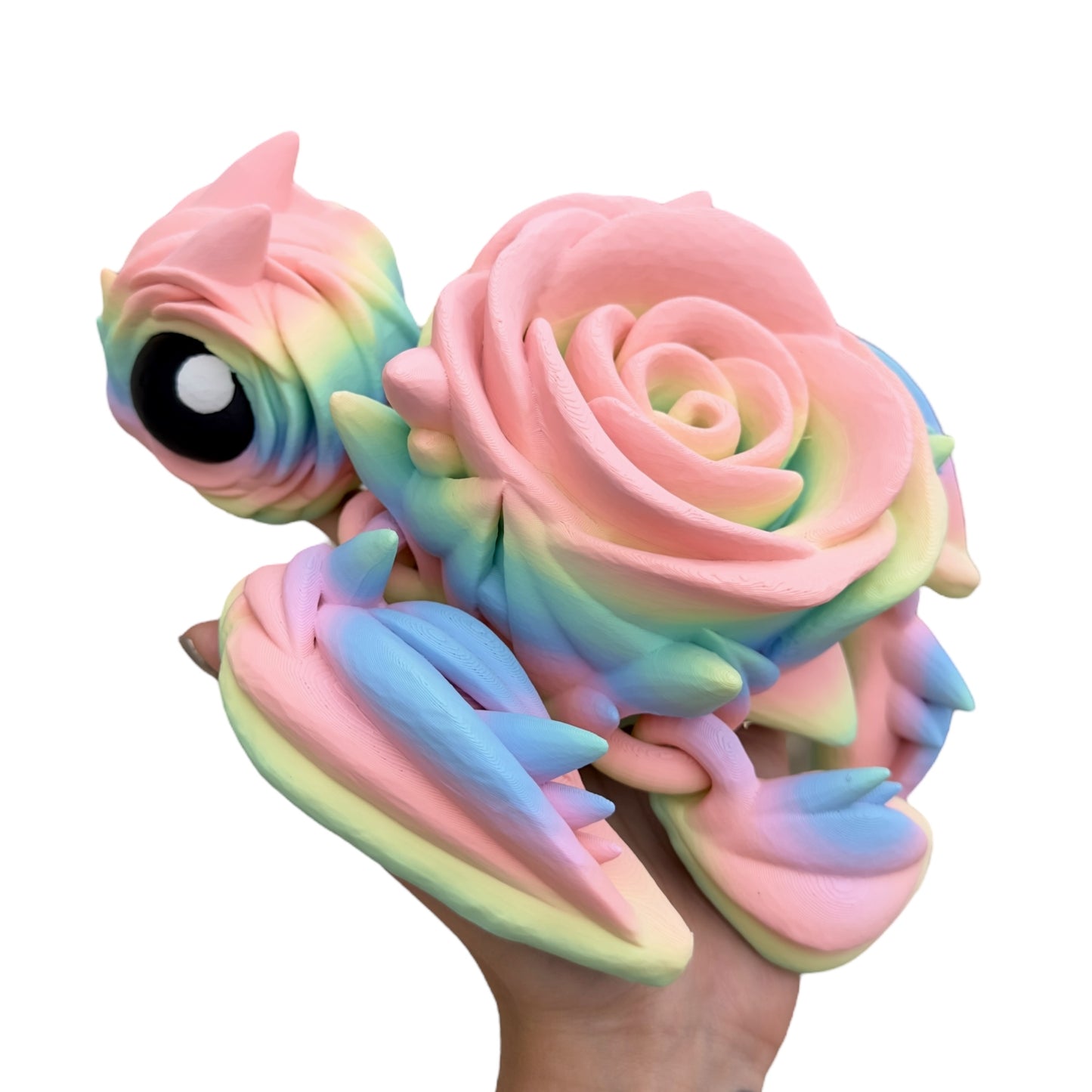 Rainbow Rose Turtle – Articulated 3D Figurine | Small to Mega – Pastel, Silky, Glitter
