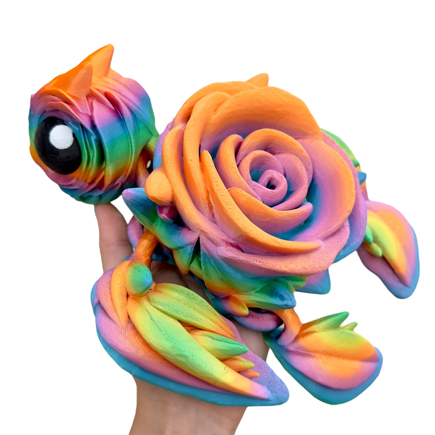 Rainbow Rose Turtle – Articulated 3D Figurine | Small to Mega – Pastel, Silky, Glitter